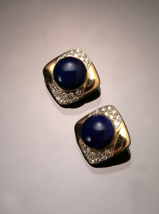 Pair of 14 Karat Yellow Gold Diamond and Lapis Lazuli
