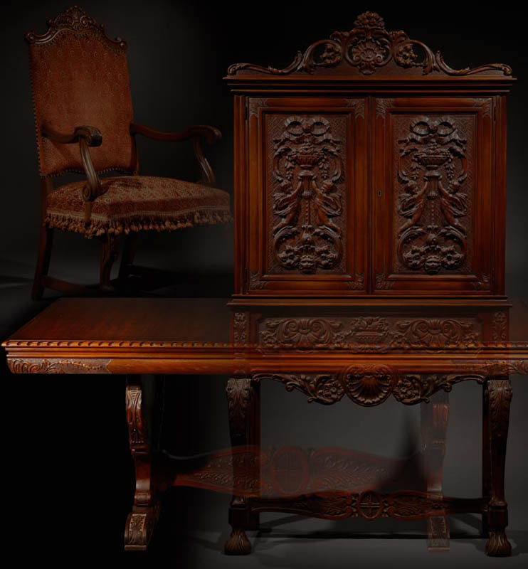 An Italian Baroque style walnut dining suite An Italian Baroque