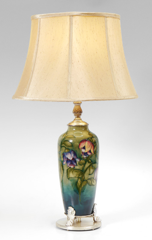 MOORCROFT FUCHSIA ART POTTERY LAMP Moorcroft Pottery body in the