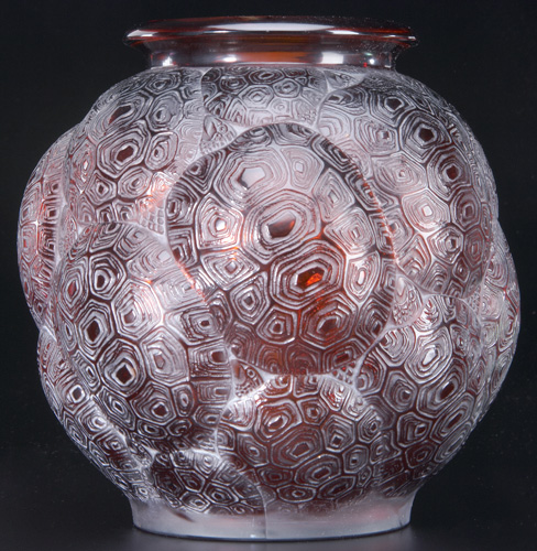 R LALIQUE Vase Tortues dark amber c 1926 M p