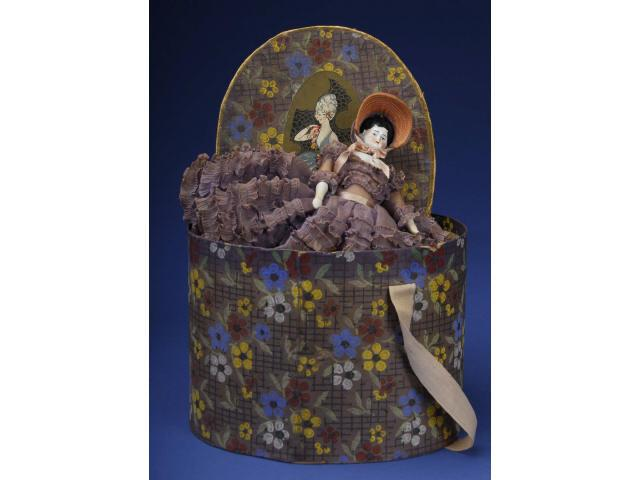 Hat Box with China Doll Germany ca 1900 glazed porcelain