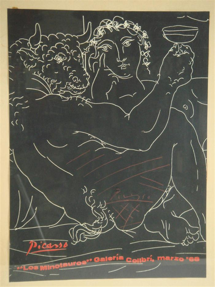 Pablo Picasso 20th c white on black lithograph poster Los