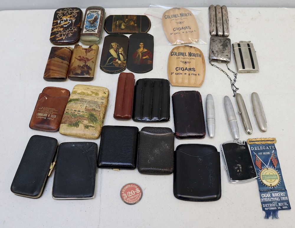 Grouping Of Assorted Cigar Collectibles To include Sterling cigar form