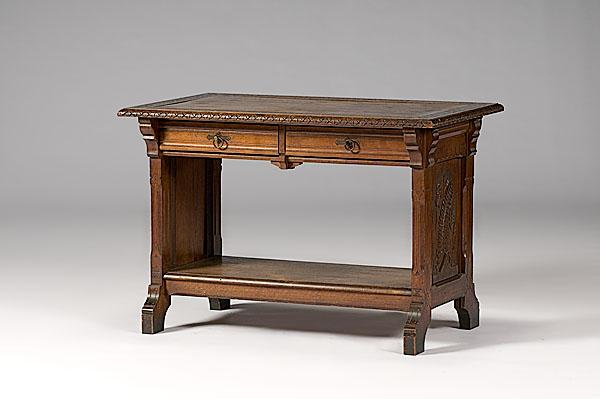 CARVED LIBRARY TABLE ca 1870 1880 oak with carved and