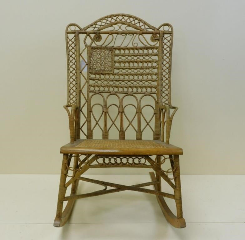 centennial wicker rocking chair 1876 The chair features the date