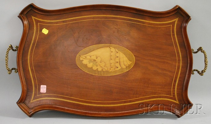 Shell inlaid Mahogany Serving Tray early 20th century shaped tray