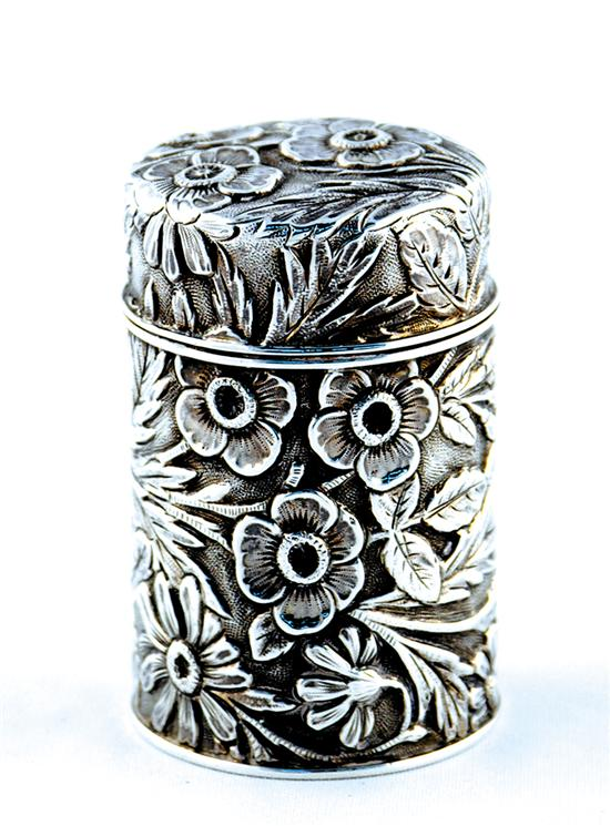 Gorham sterling clad perfume bottle circa 1892 hinged cylinder form