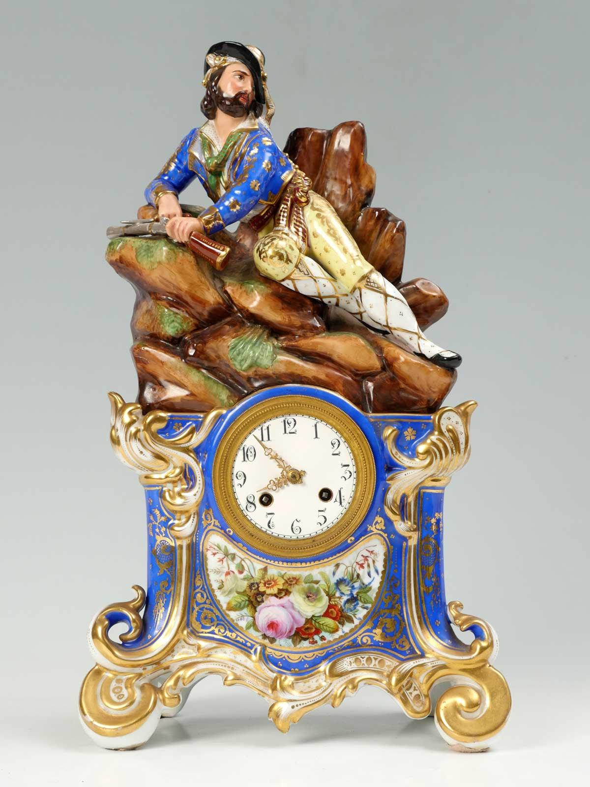 TWO PART OLD PARIS PORCELAIN FIGURAL CLOCK B G Paris