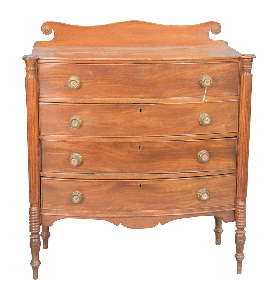 Sheraton Mahogany Bowed Front Chest with turret corners over four