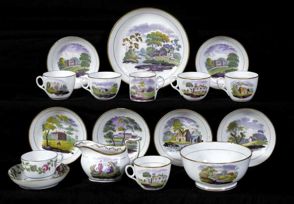 A NEW HALL TEA AND COFFEE SERVICE with enamelled violet