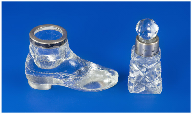 Edwardian Silver Mounted Match Striker Realistically Modelled Ladies Glass Boot