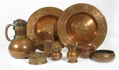 A collection of Arts and Crafts copper by W T