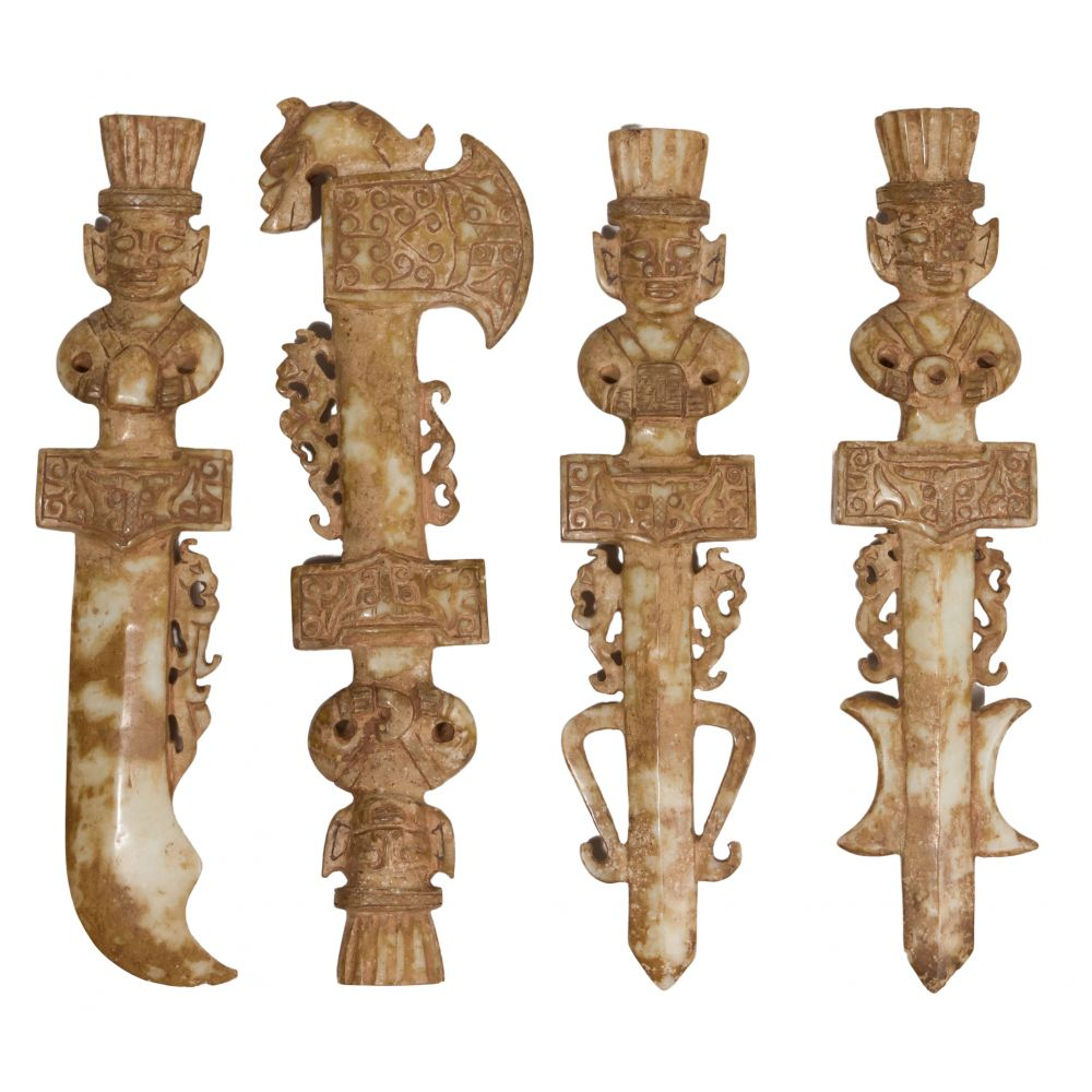 CHINESE RITUAL WEAPON ASSORTMENT 4 archaic style carved jade hardstone
