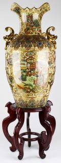 late 20th c Chinese hand painted Royal Satsuma palace vase