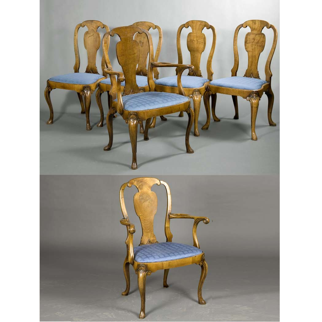 6 Set of Six Queen Anne Style Walnut Dining Chairs