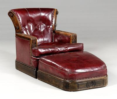 Arts and Crafts oak chair ottoman through tenon construction grape