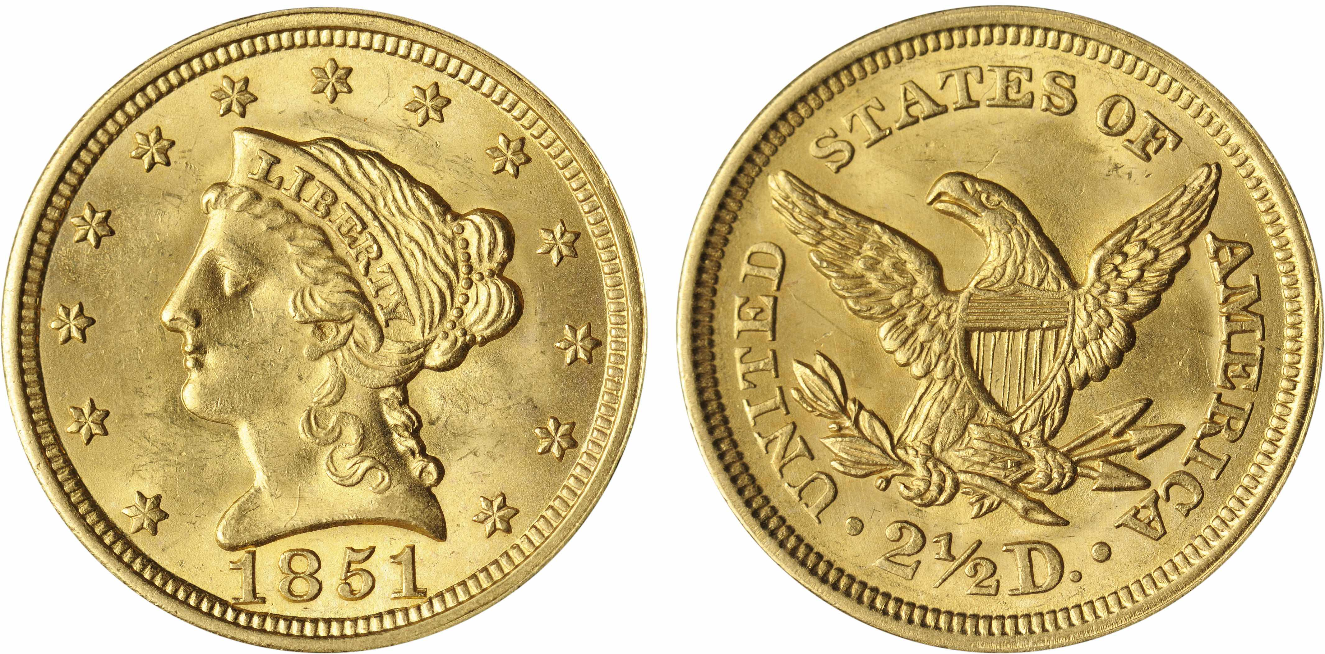 1851 2 5 This conditionally scarce survivor exhibits lovely satin