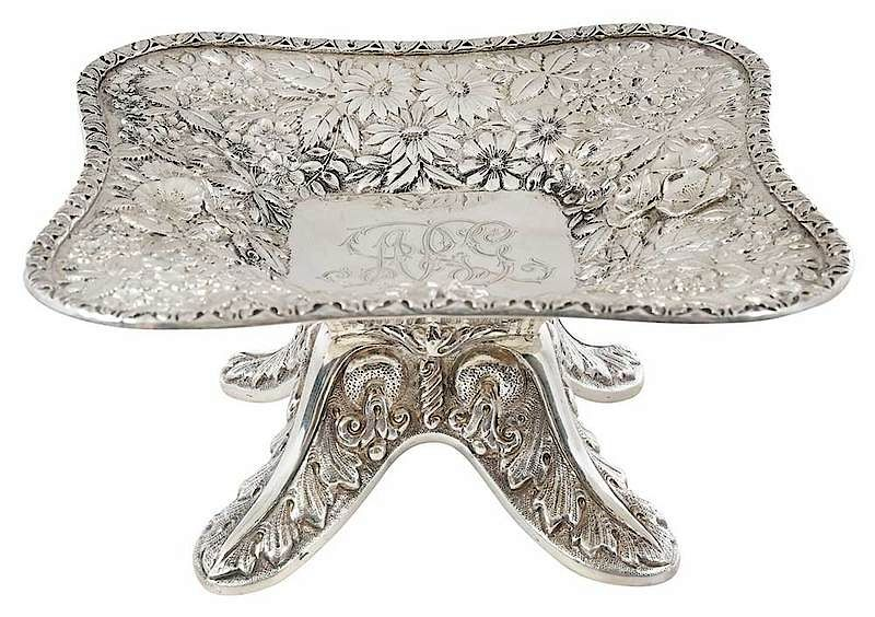 Kirk Repousse Coin Silver Square Top Compote Maryland 1861 1868