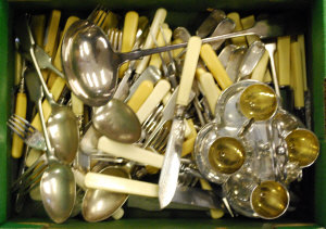 Electro plated egg cruet various flatware and cutlery box