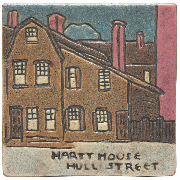 Fine Saturday Evening Girls tile colorful scene with house titled