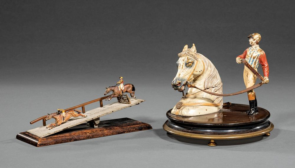 English Cold Painted Bronze Jockey Inkwell and Desk Clip 19th
