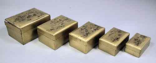 A set of five Chinese gilt lacquer rectangular stacking boxes