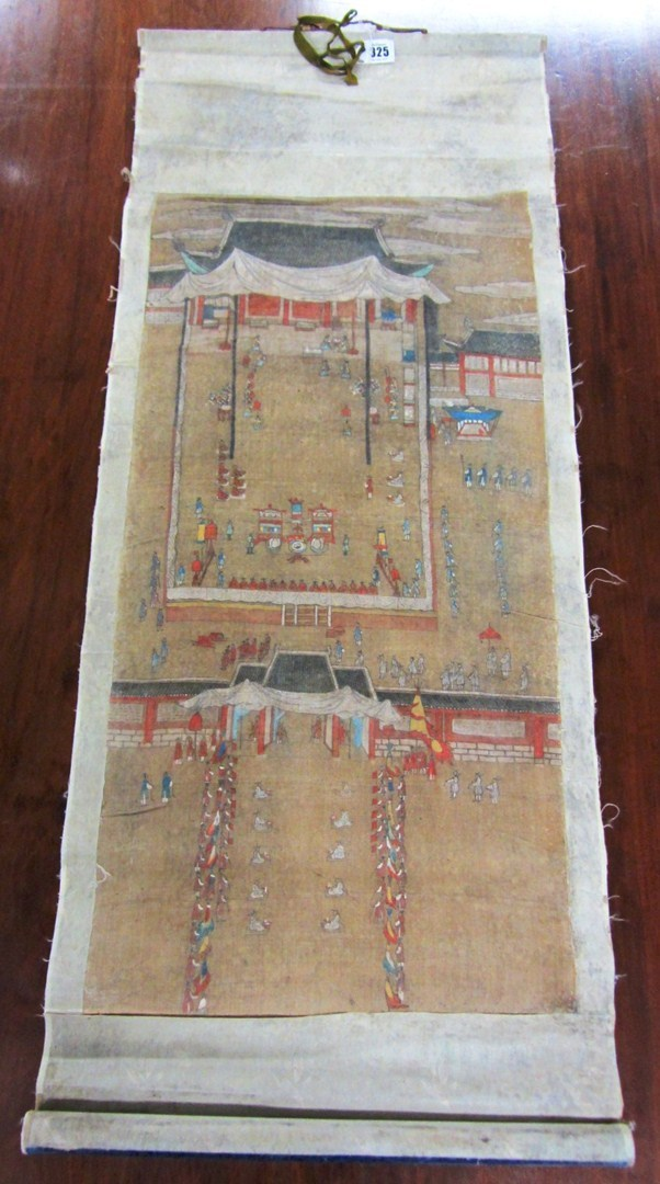 A Korean scroll painting 19th century watercolour on silk painted