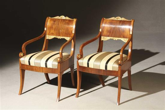 Pair of Baltic Neoclassical Parcel Gilt Mahogany Fauteuils First Quarter