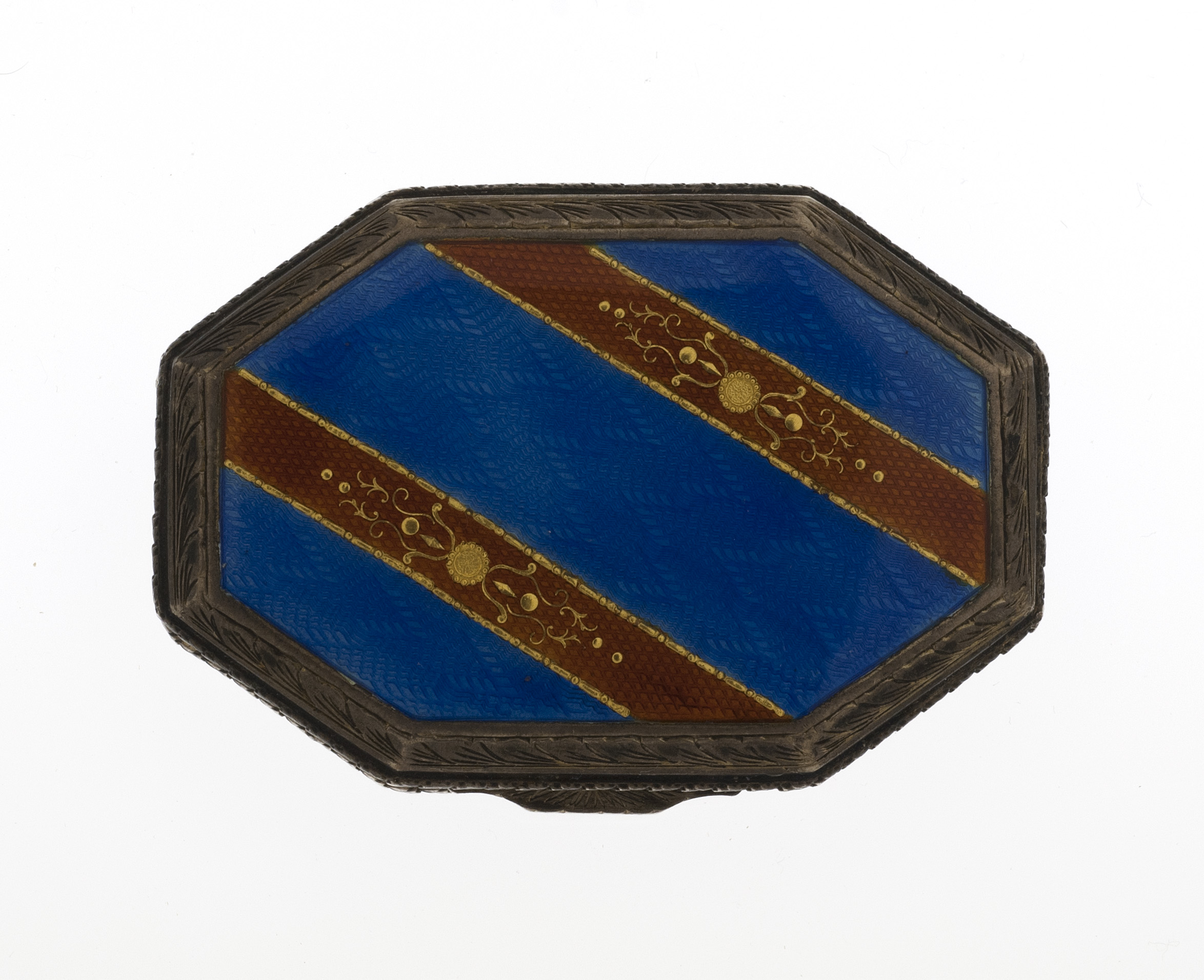 SILVER AND GUILLOCH ENAMEL COMPACT Probably Italy Early 20th CenturyOctagonal