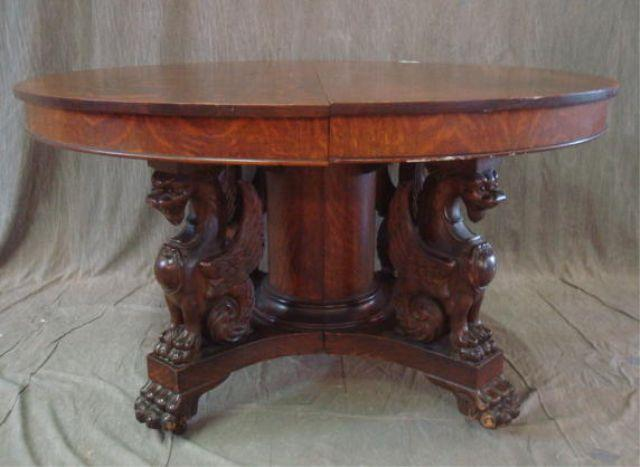 Highly Carved Oak Pedestal Table with Full Carved Griffins Claw