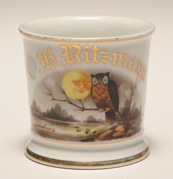 Occupational shaving mug Hoot Owl Man in Moon Gilt trim