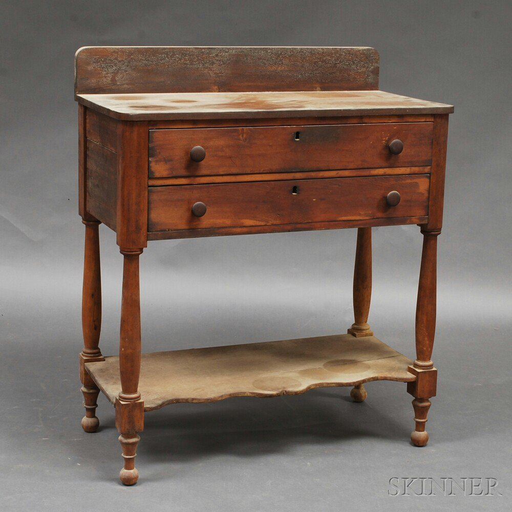 Late Federal Pine Two drawer Server 19th century with rectangular