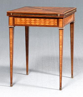 Inlaid French games table revolving top four folding corners in