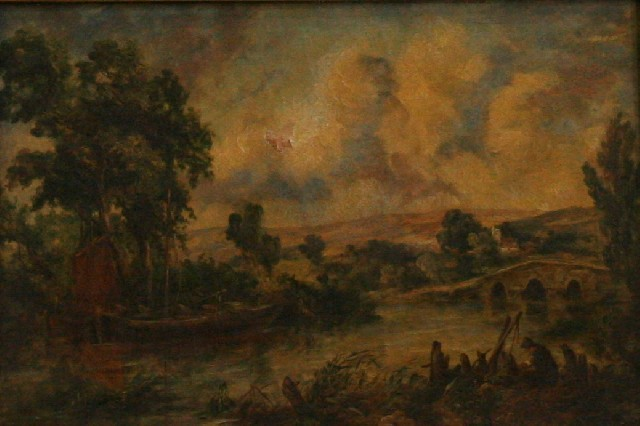 European Nineteenth Century School River and Boat oil on canvas