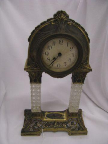 Victorian Mantle Clock bronzed case with glass columns Art Nouveau