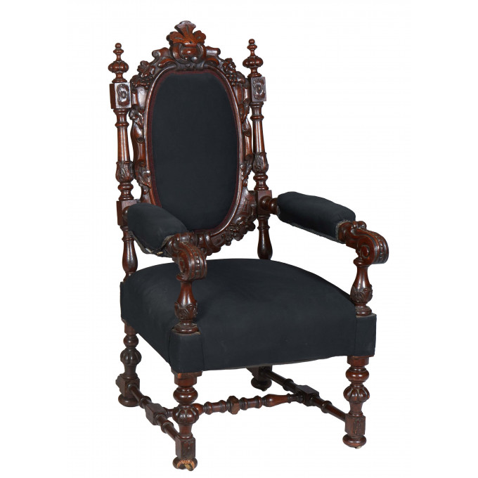 American Carved Oak Armchair c 1880 the arched cushioned back
