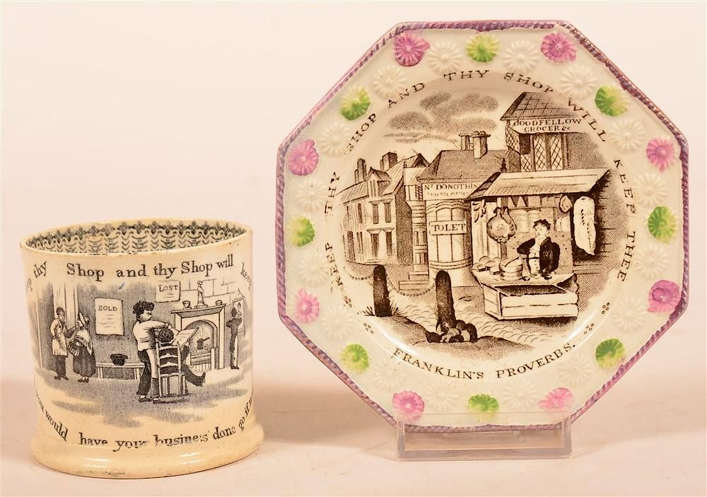 Two Pieces Franklin s Proverbs China Two Pieces Staffordshire Transfer