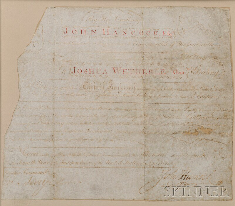 Hancock John 1737 1793 Signed Document on Parchment 8 November