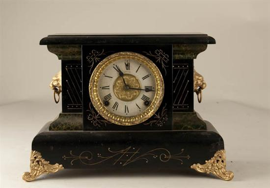 E N Welch Clock with Lions wooden case 8 day