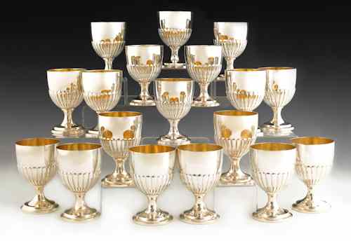 Set of eighteen English silver goblets ca 1940 bearing the