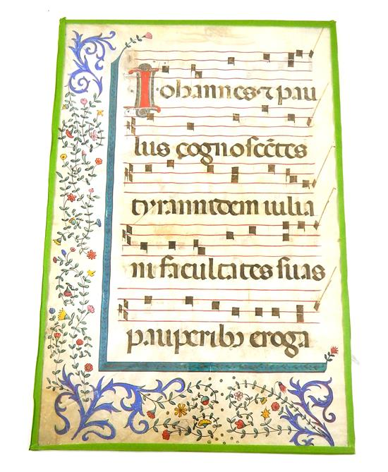 16th 17th C Continental illuminated double sided music sheet or