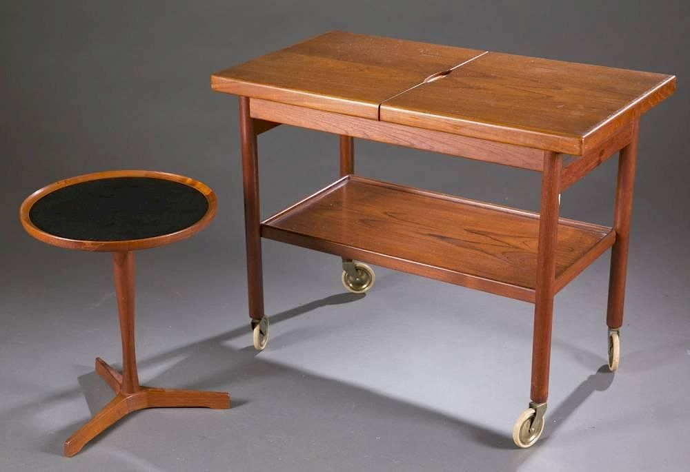 Teak Danish modern tea cart w sliding top wine A