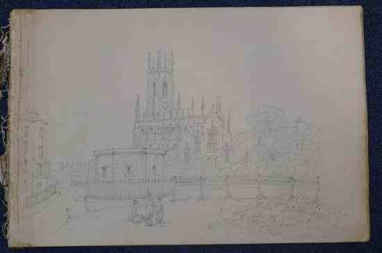 Mid 19th C English School album of 15 pencil drawings
