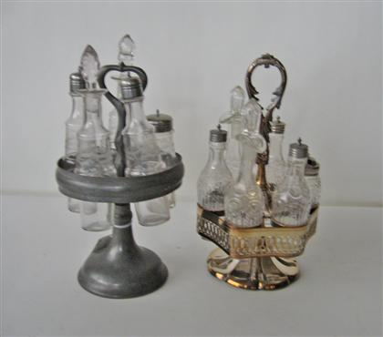 Tall silver plate castor frame with bottles roswell gleason dorchester