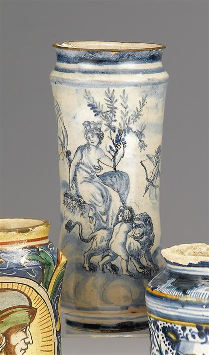 Italian blue and white maiolica albarello 17th century Painted with