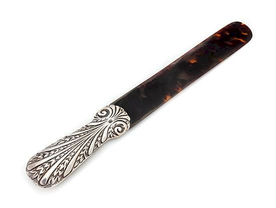A Victorian Silver Mounted Tortoise Shell Page Turner Maker s