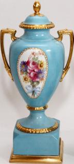 FRENCH PORCELAIN COVERED URN H 13 FRENCH PORCELAIN COVERED URN