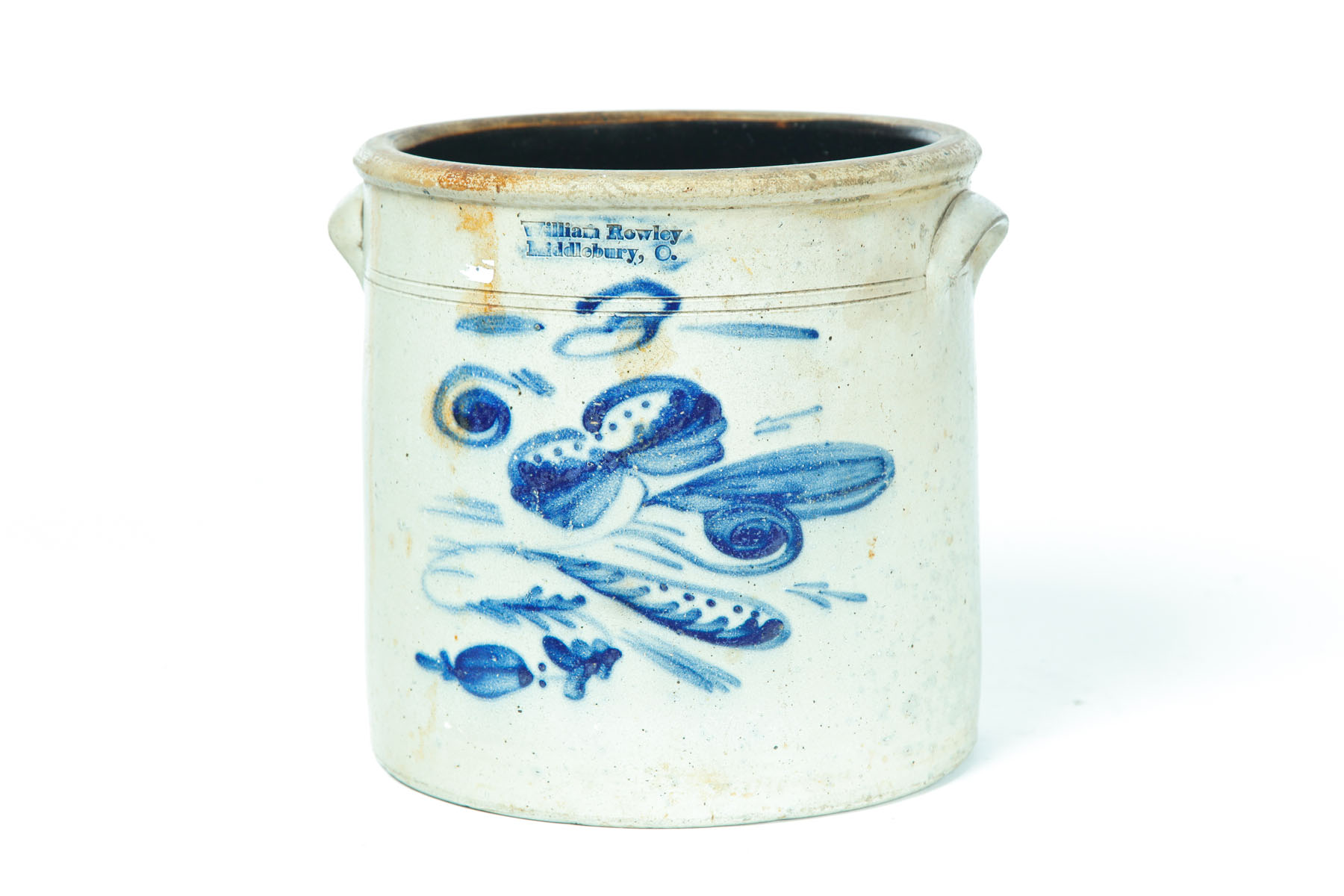 DECORATED STONEWARE CROCK Marked for William Rowley Middlebury Ohio 3rd