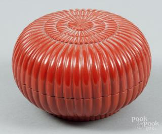 Chinese red lacquer box 3 3 4 h 6 w