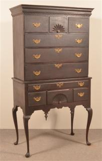 American Queen Anne Cherry Highboy Cove and dentil molded cornice